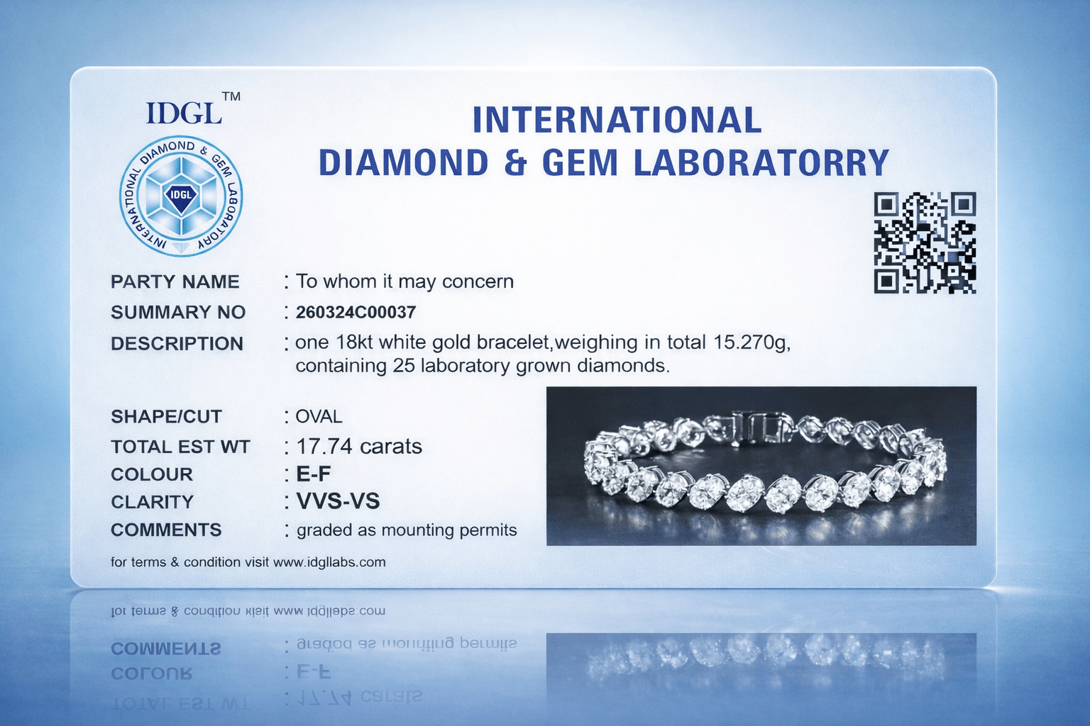 Laboratory grown diamond jewellery certification report